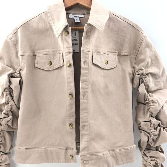 Bar III Ruched-Sleeve Jacket Naturally Nude XS‎ - Picture 7 of 8